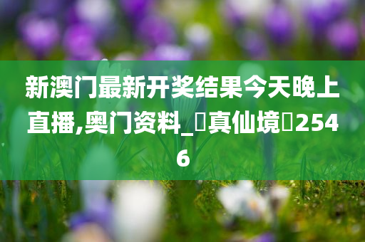 新澳门最新开奖结果今天晚上直播,奥门资料_‌真仙境‌2546